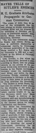 Mayes Tells of Hitlers Enemies