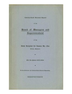 Fulton State Hospital Annual Report: 1903 - 1904 