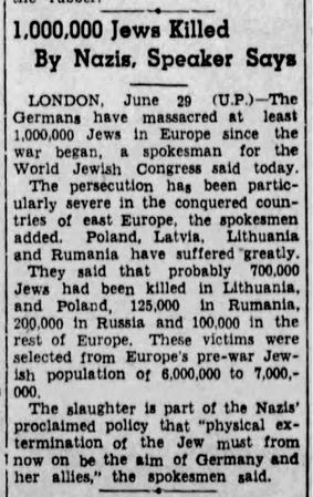 1,000,000 Jews Killed by Nazis, Speaker Says
